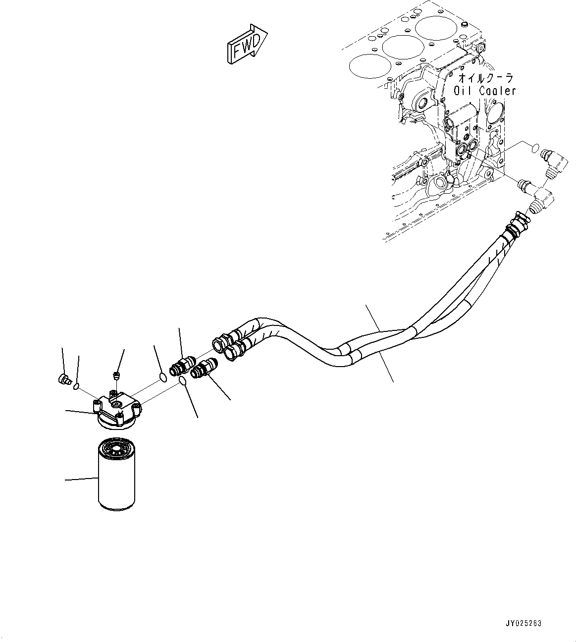 Komatsu parts book diagram for SAA6D107E-3B S/N 22347036-UP (For PC290LC-11E0): ENGINE OIL FILTER AND PIPING
