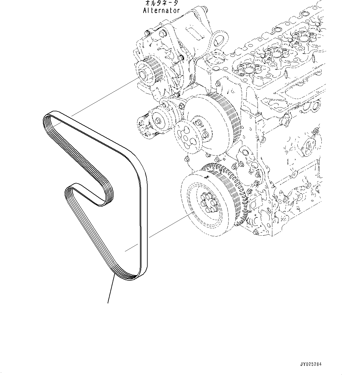 Komatsu parts book diagram for SAA6D107E-3B S/N 22347036-UP (For PC290LC-11E0): WATER PUMP DRIVE BELT