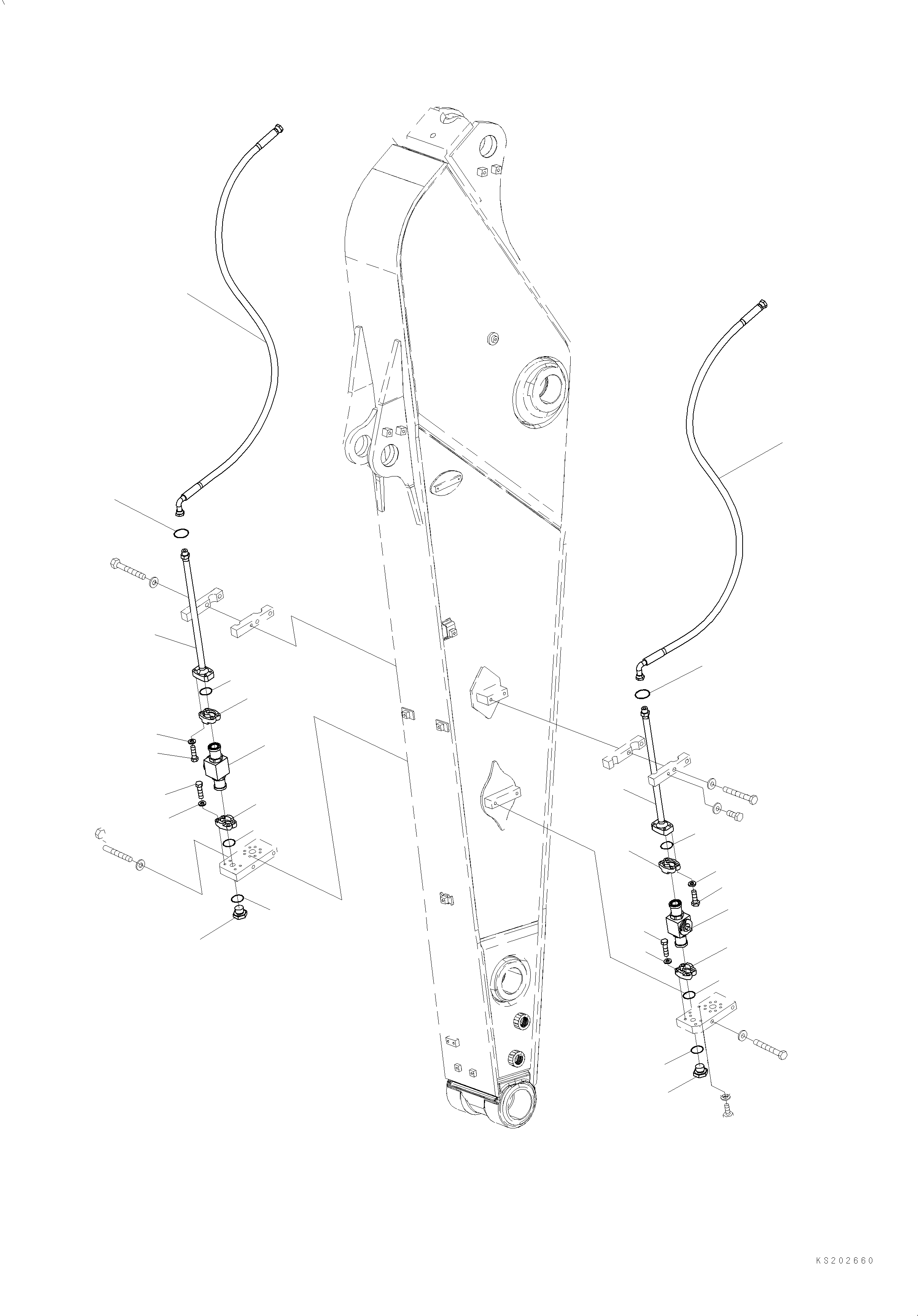 Excavators Komatsu / PC240NLC-11E0 S/N K75001-UP(PC00071U) / Hydraulic Line, 2-Attachment, Arm, 2500mm, Additional Piping (2/2) (FHQC)(T038005 : T1270-004005)