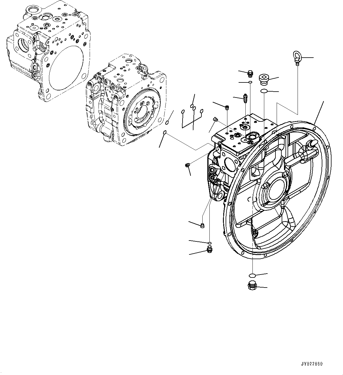 Komatsu parts book diagram for HB365LC-3E0 S/N K75001-UP: ENGINE RELATED PARTS, PISTON PUMP (1/14)