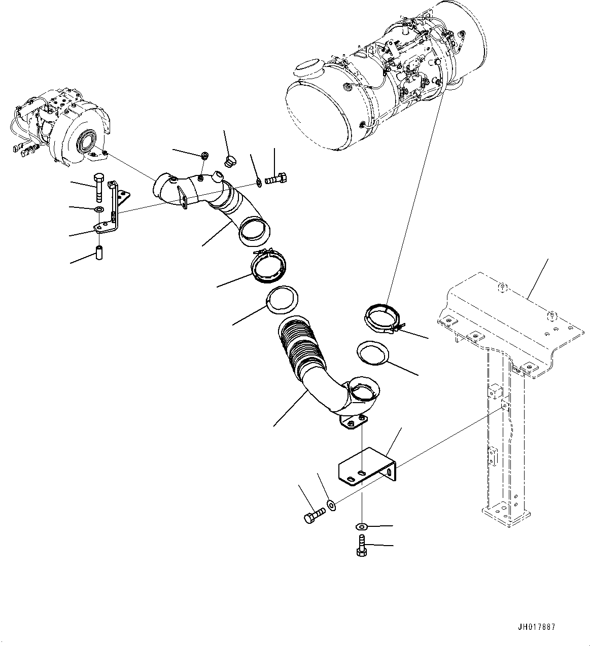 Komatsu parts book diagram for HB365LC-3E0 S/N K75001-UP: EXHAUST PIPE, TUBE AND BRACKET