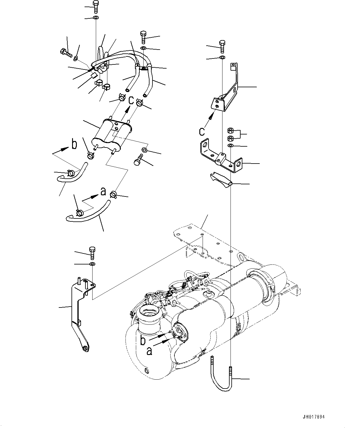 Komatsu parts book diagram for HB365LC-3E0 S/N K75001-UP: EXHAUST PIPE, HOSE AND CLAMP (2/2)