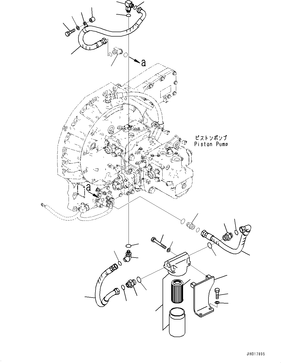 Komatsu parts book diagram for HB365LC-3E0 S/N K75001-UP: LUBRICATION PIPING, FILTER