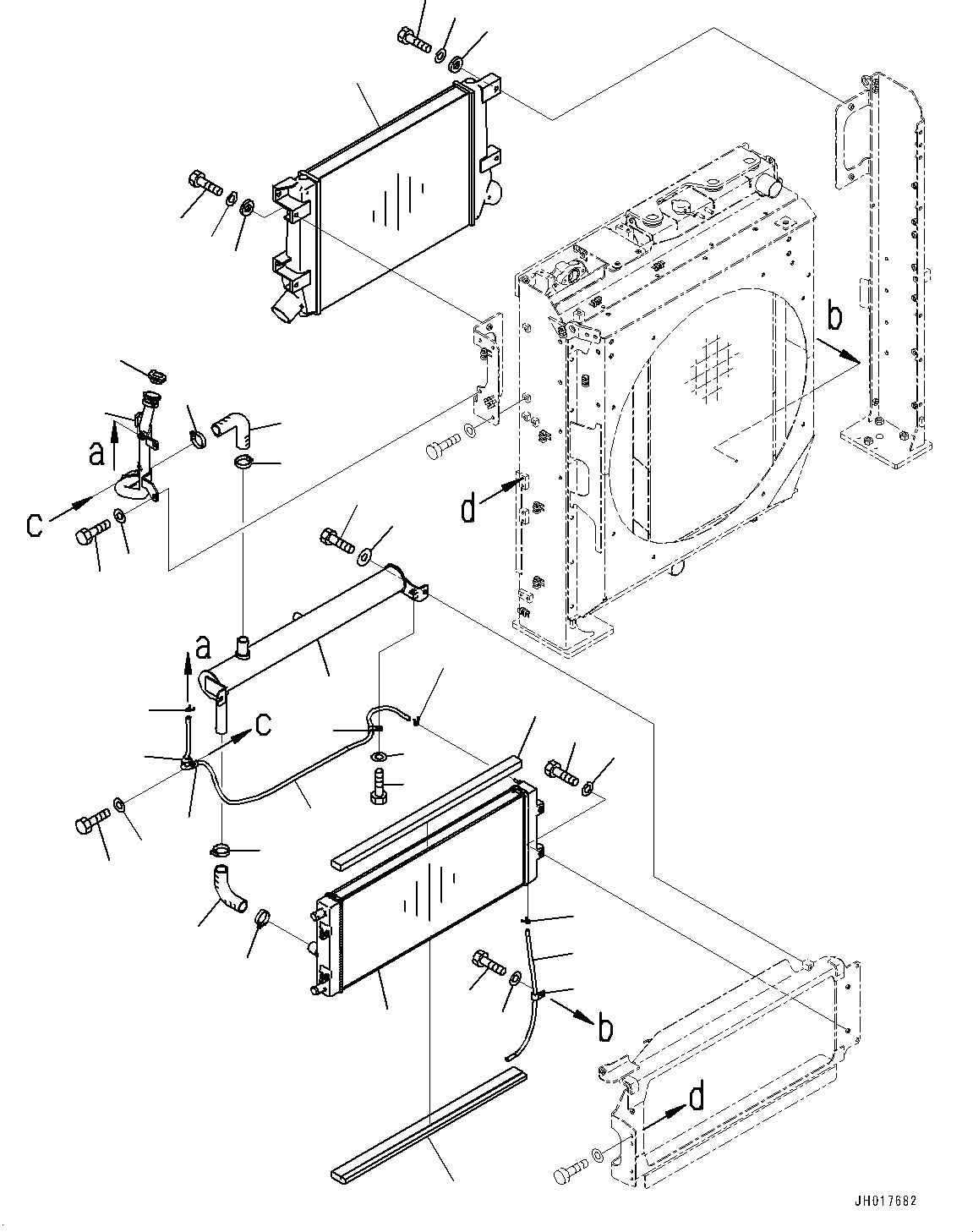 Komatsu parts book diagram for HB365LC-3E0 S/N K75001-UP: COOLING SYSTEM, AUTO AIR CONDITIONER, AFTERCOOLER AND HYBRID RADIATOR