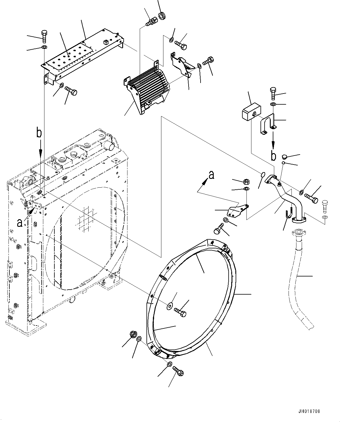Komatsu parts book diagram for HB365LC-3E0 S/N K75001-UP: COOLING SYSTEM, 2-ADDITIONAL ACTUATOR PIPING, ACCUMULATOR, AUTO AIR CONDITIONER, FAN GUARD, STEP AND SHROUD