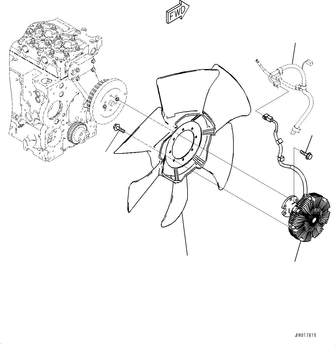 Komatsu parts book diagram for HB365LC-3E0 S/N K75001-UP: FAN CLUTCH