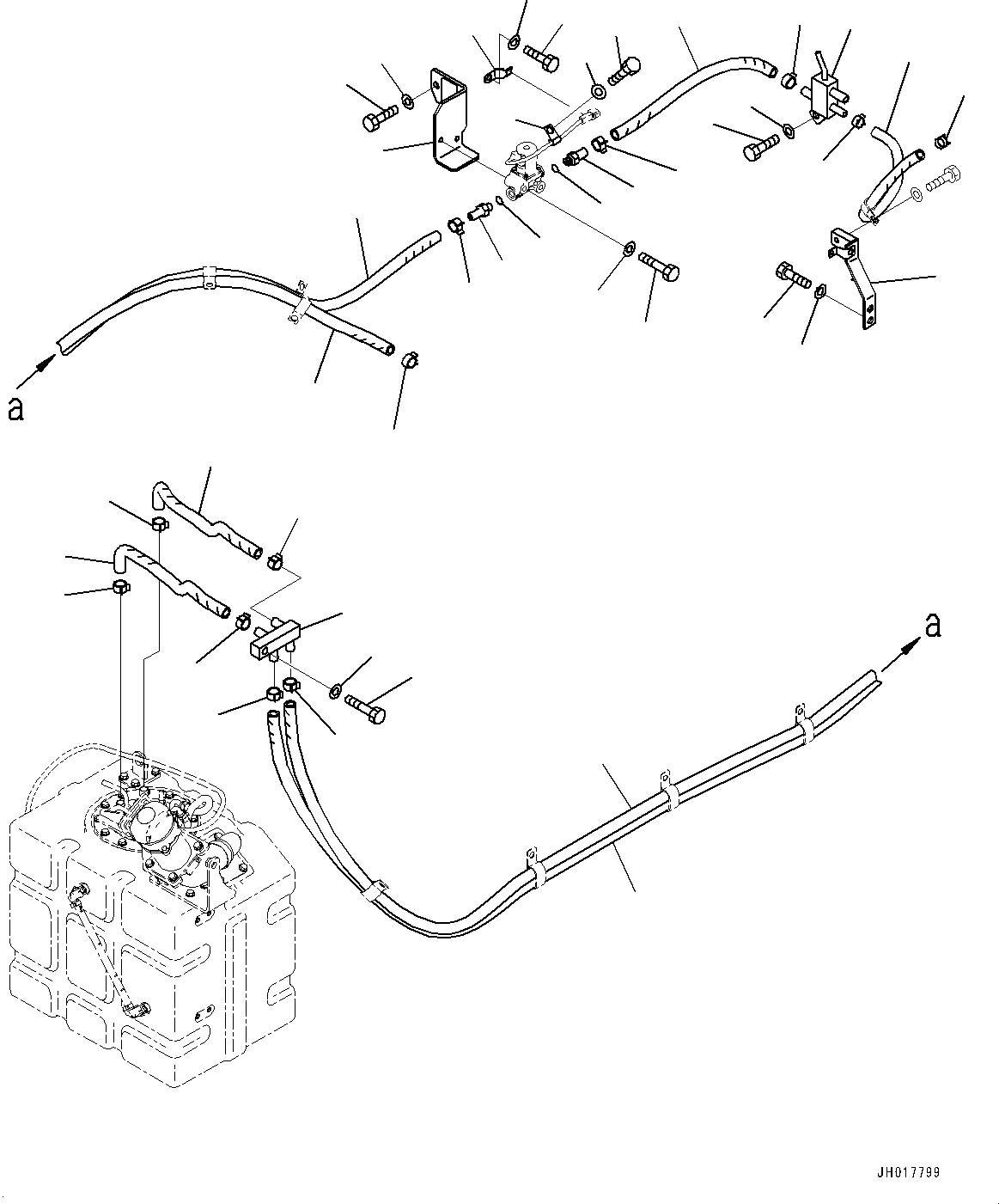 Komatsu parts book diagram for HB365LC-3E0 S/N K75001-UP: DEF PIPING, DEF TANK COOLANT PIPING (1/2)