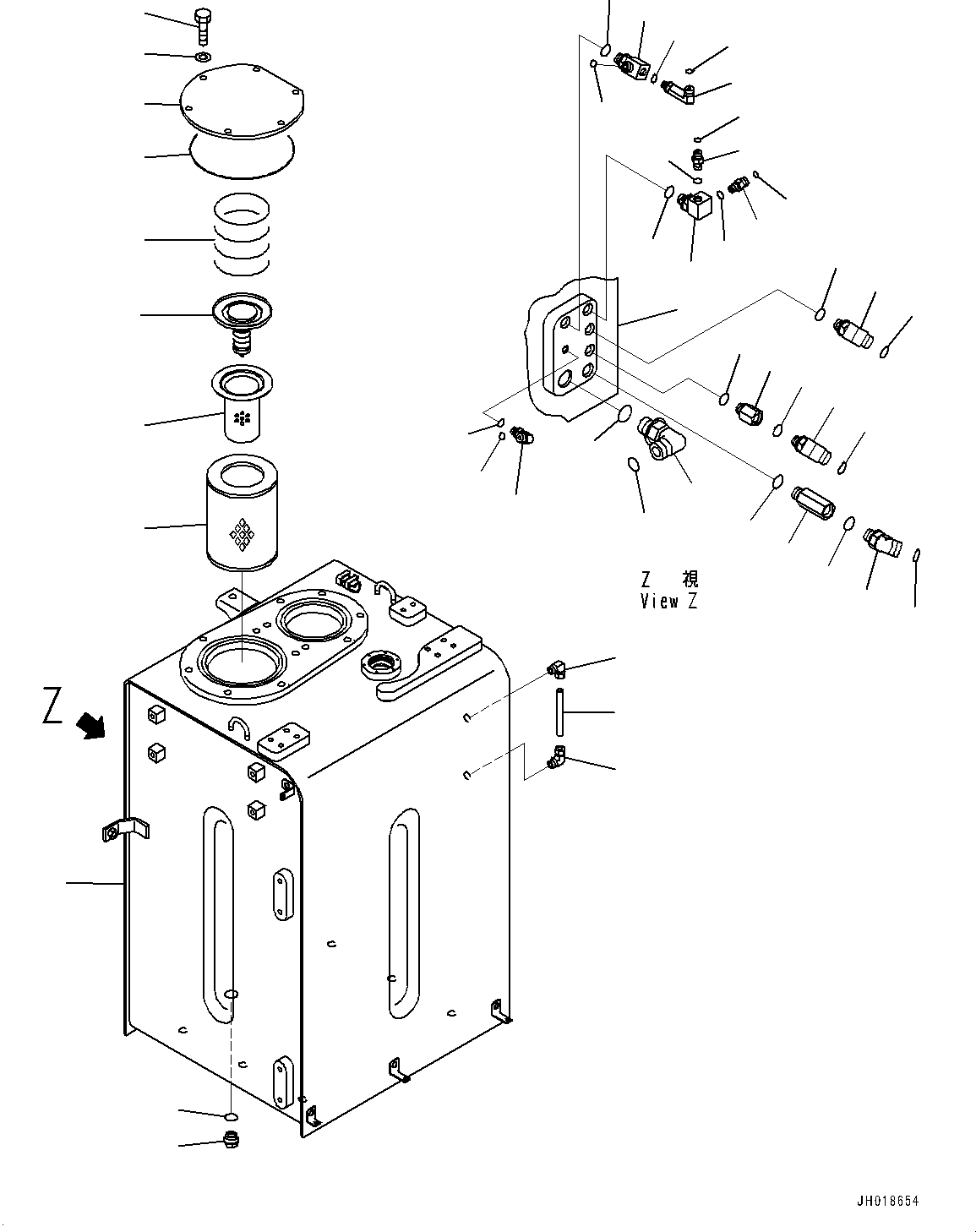 Komatsu parts book diagram for HB365LC-3E0 S/N K75001-UP: HYDRAULIC TANK, (1/2)
