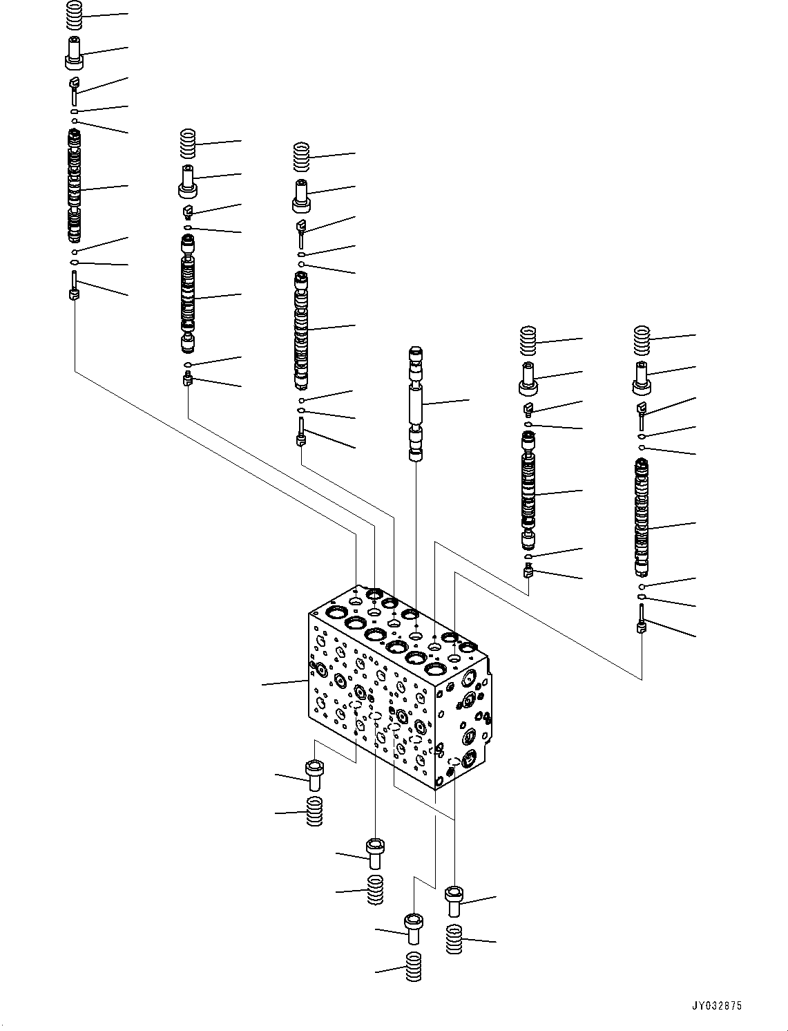 Komatsu parts book diagram for HB365LC-3E0 S/N K75001-UP: CONTROL VALVE, 9-SPOOL, 2-ADDITIONAL ACTUATOR PIPING, ACCUMULATOR, INNER PARTS (1/24)