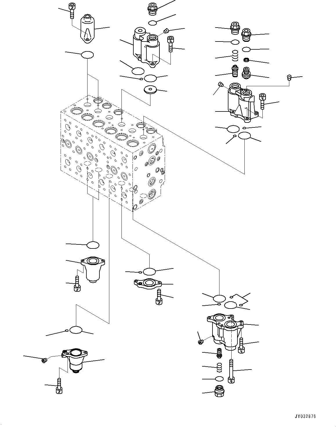 Komatsu parts book diagram for HB365LC-3E0 S/N K75001-UP: CONTROL VALVE, 9-SPOOL, 2-ADDITIONAL ACTUATOR PIPING, ACCUMULATOR, INNER PARTS (2/24)