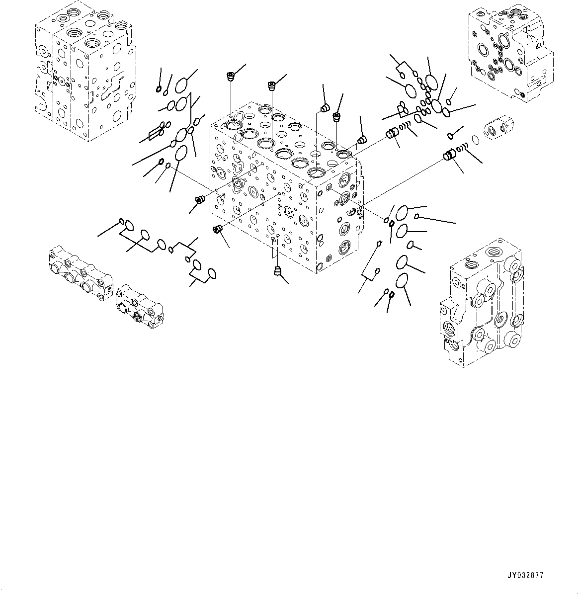 Komatsu parts book diagram for HB365LC-3E0 S/N K75001-UP: CONTROL VALVE, 8-SPOOL, 1-ADDITIONAL ACTUATOR PIPING, ACCUMULATOR, INNER PARTS (3/22)