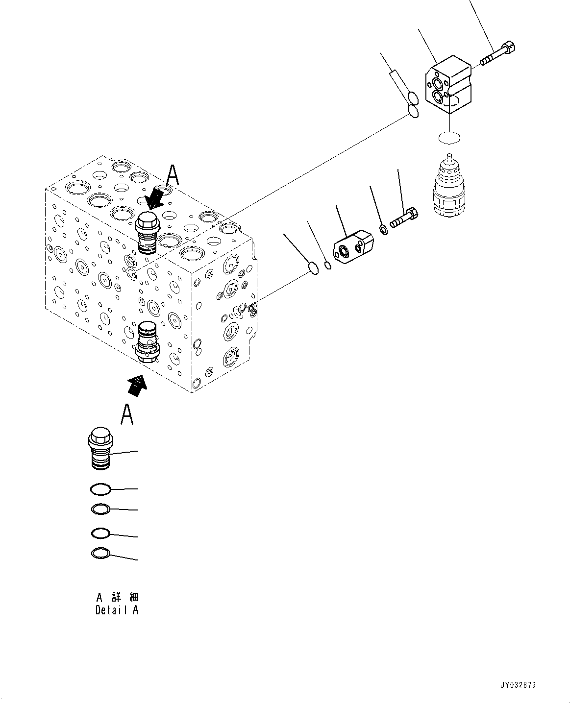 Komatsu parts book diagram for HB365LC-3E0 S/N K75001-UP: CONTROL VALVE, 9-SPOOL, 2-ADDITIONAL ACTUATOR PIPING, ACCUMULATOR, INNER PARTS (5/24)