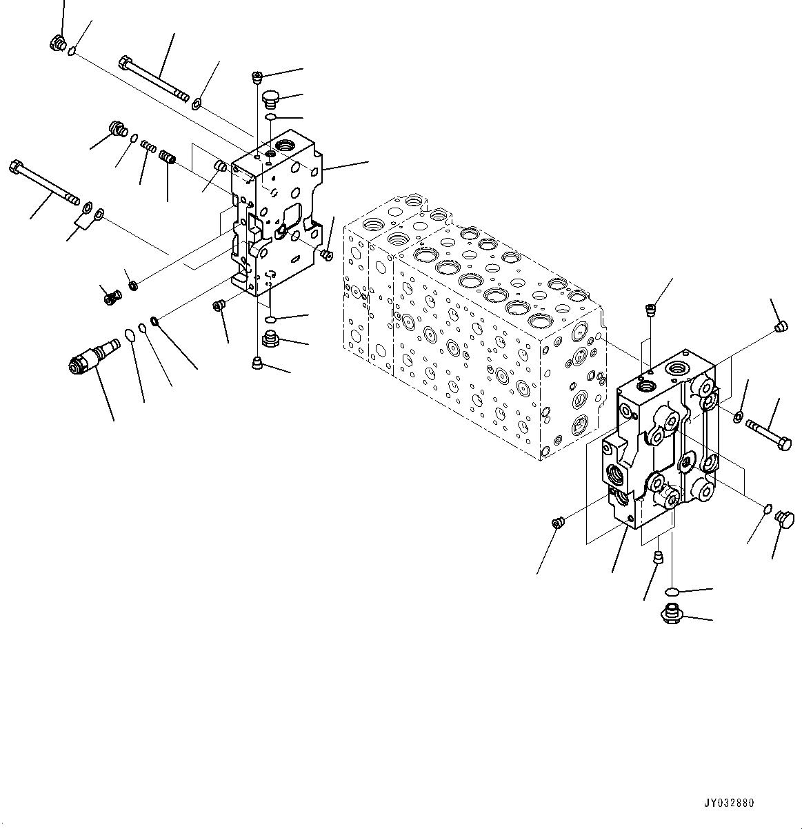 Komatsu parts book diagram for HB365LC-3E0 S/N K75001-UP: CONTROL VALVE, 8-SPOOL, 1-ADDITIONAL ACTUATOR PIPING, ACCUMULATOR, INNER PARTS (6/22)