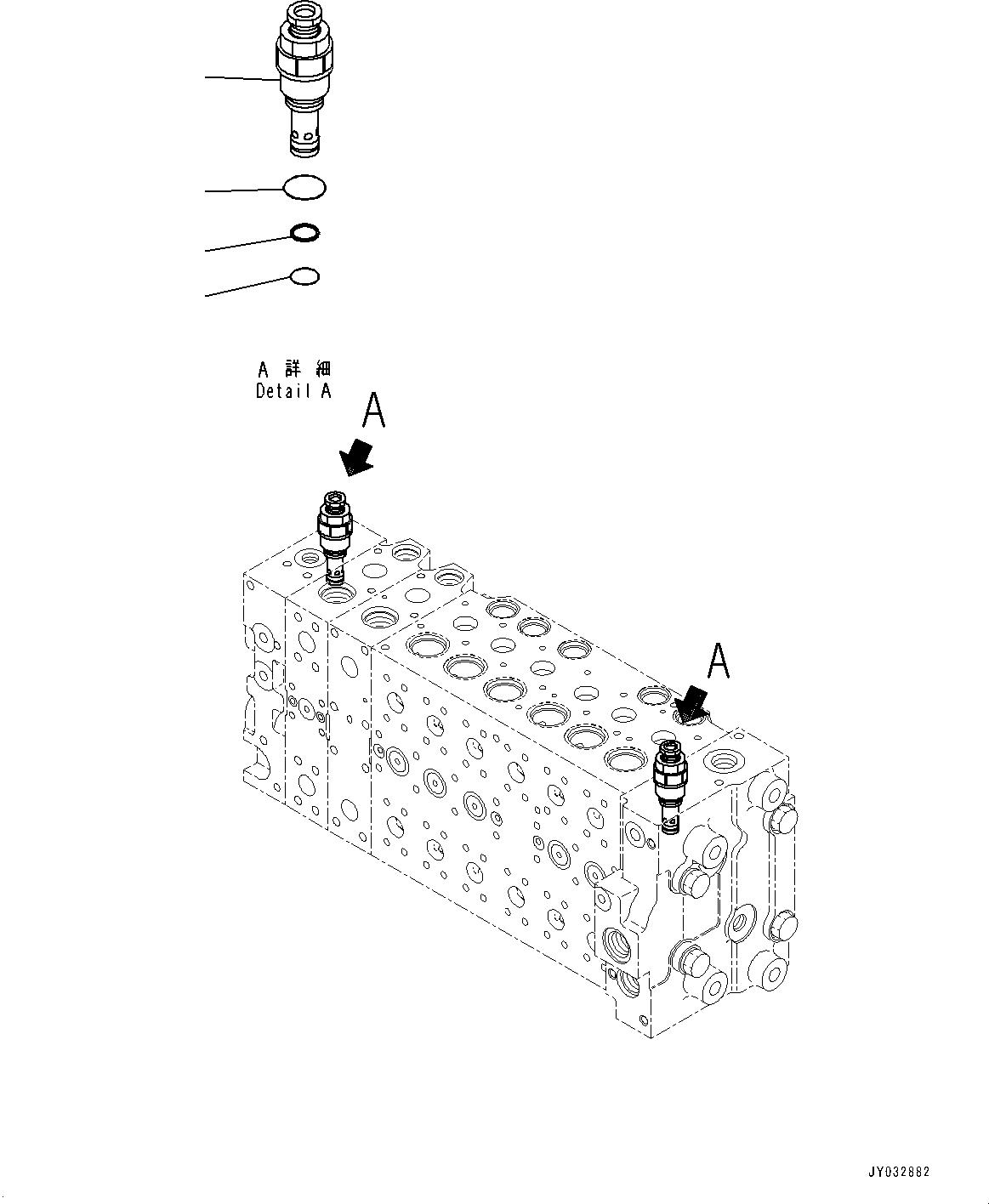 Komatsu parts book diagram for HB365LC-3E0 S/N K75001-UP: CONTROL VALVE, 8-SPOOL, 1-ADDITIONAL ACTUATOR PIPING, ACCUMULATOR, INNER PARTS (8/22)
