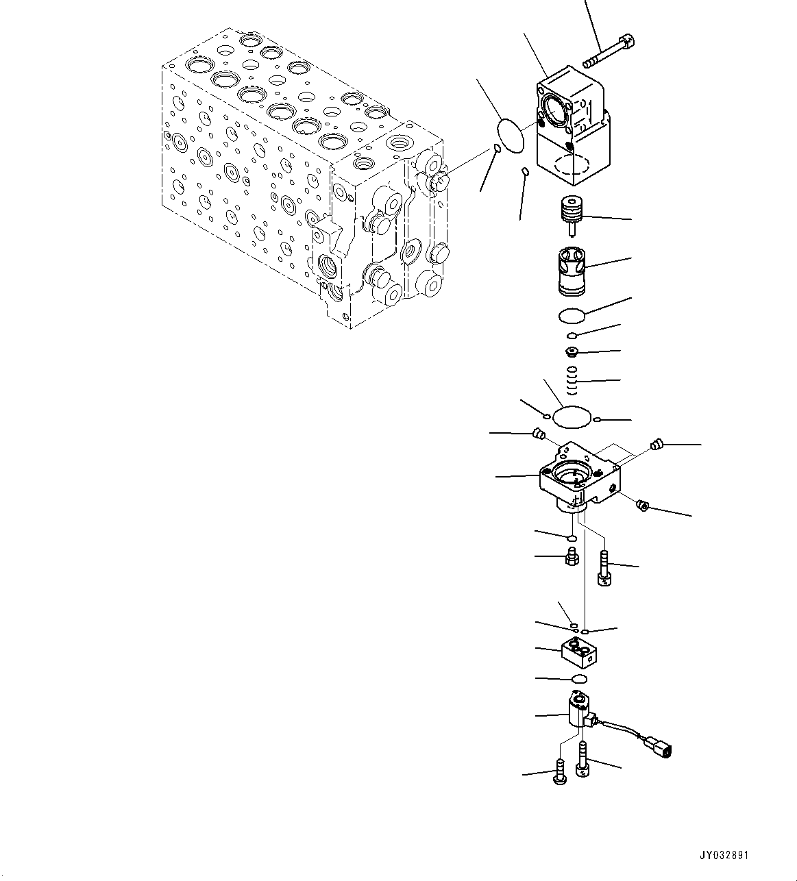 Komatsu parts book diagram for HB365LC-3E0 S/N K75001-UP: CONTROL VALVE, 8-SPOOL, 1-ADDITIONAL ACTUATOR PIPING, ACCUMULATOR, INNER PARTS (17/22)