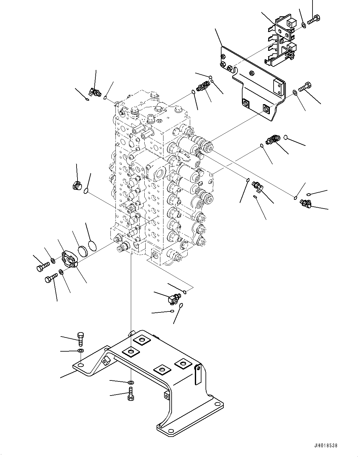 Komatsu parts book diagram for HB365LC-3E0 S/N K75001-UP: CONTROL VALVE, 8-SPOOL, 1-ADDITIONAL ACTUATOR PIPING, ACCUMULATOR, CONTROL VALVE MOUNTING