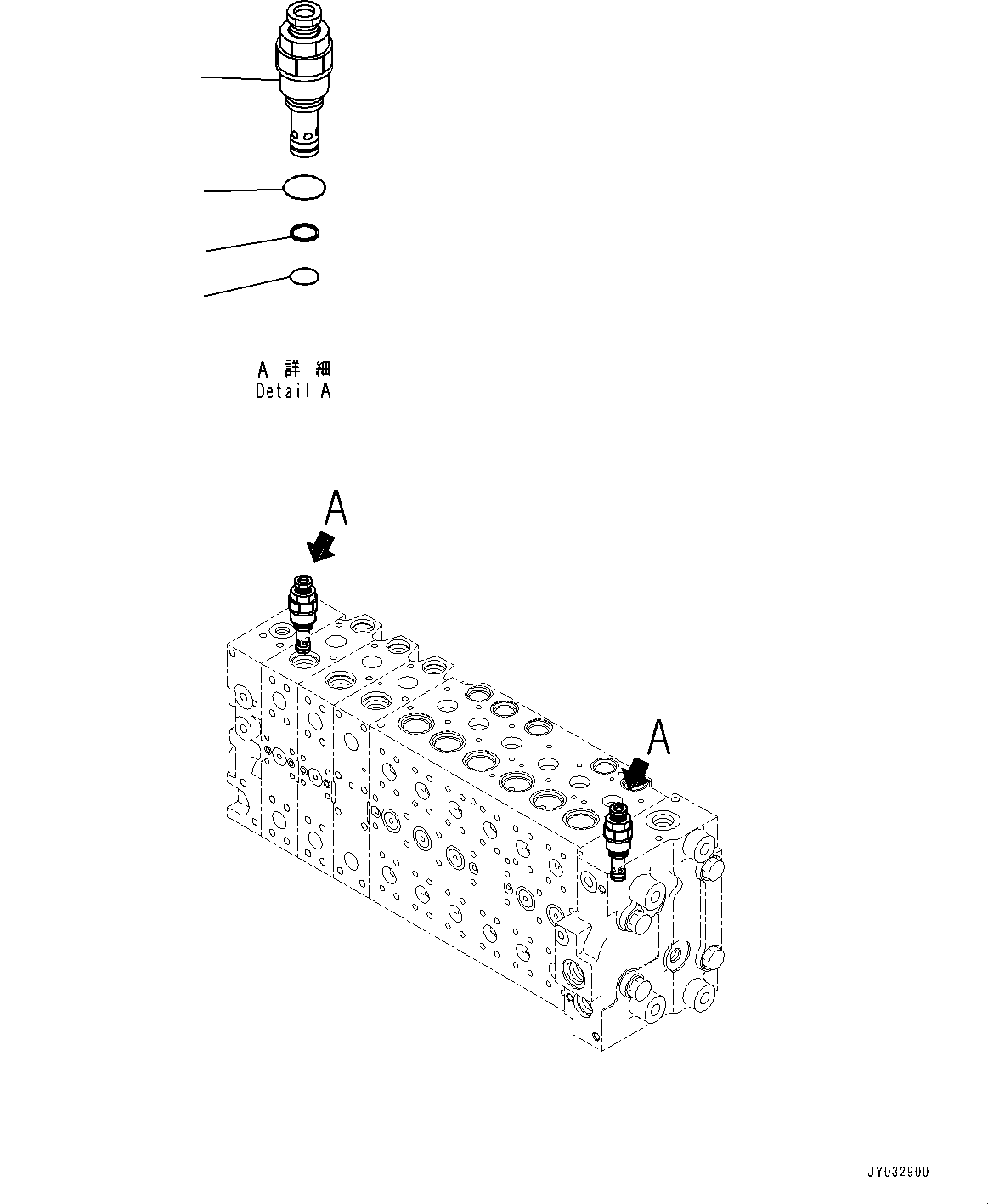 Komatsu parts book diagram for HB365LC-3E0 S/N K75001-UP: CONTROL VALVE, 9-SPOOL, 2-ADDITIONAL ACTUATOR PIPING, ACCUMULATOR, INNER PARTS (8/24)