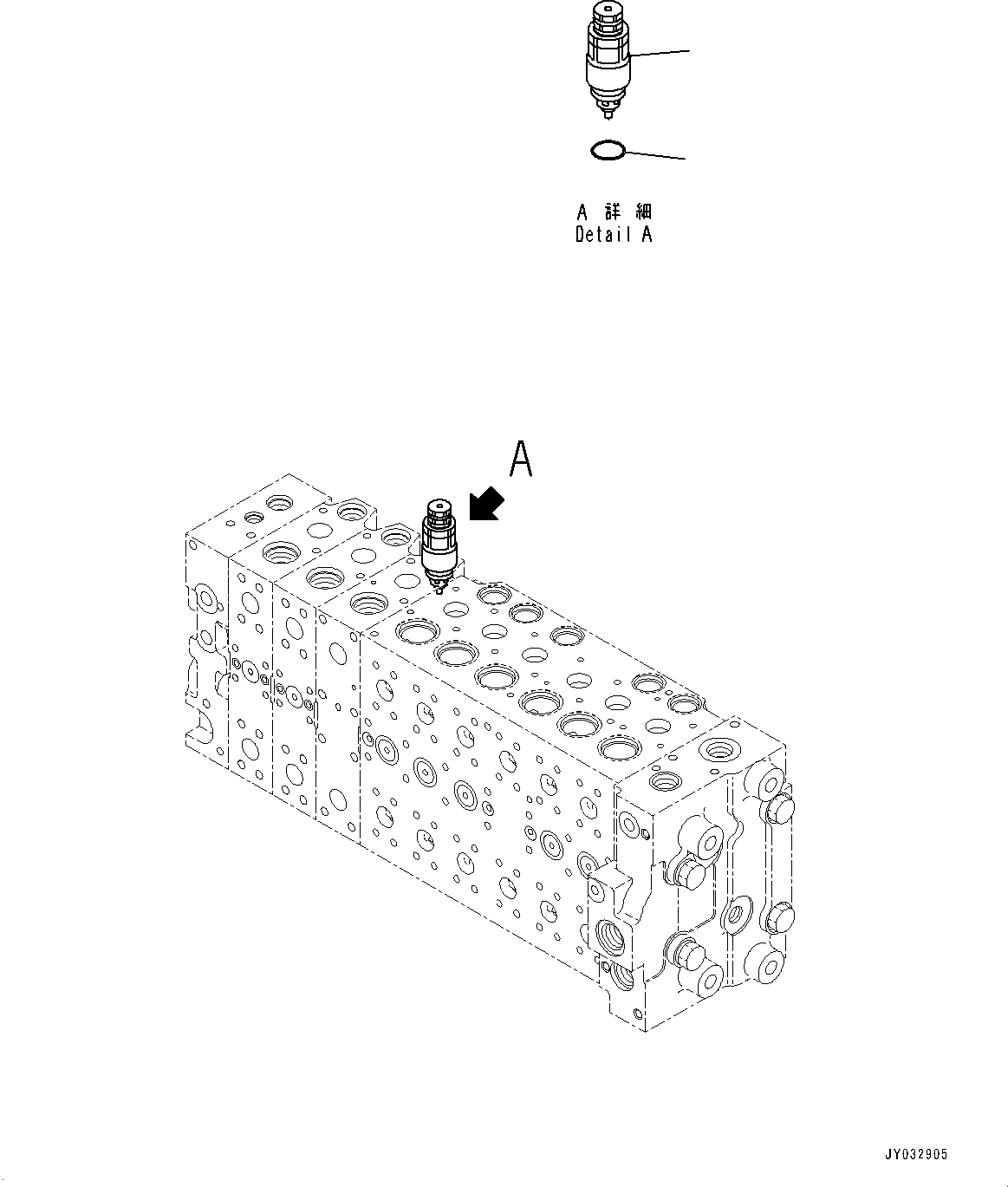 Komatsu parts book diagram for HB365LC-3E0 S/N K75001-UP: CONTROL VALVE, 9-SPOOL, 2-ADDITIONAL ACTUATOR PIPING, ACCUMULATOR, INNER PARTS (19/24)