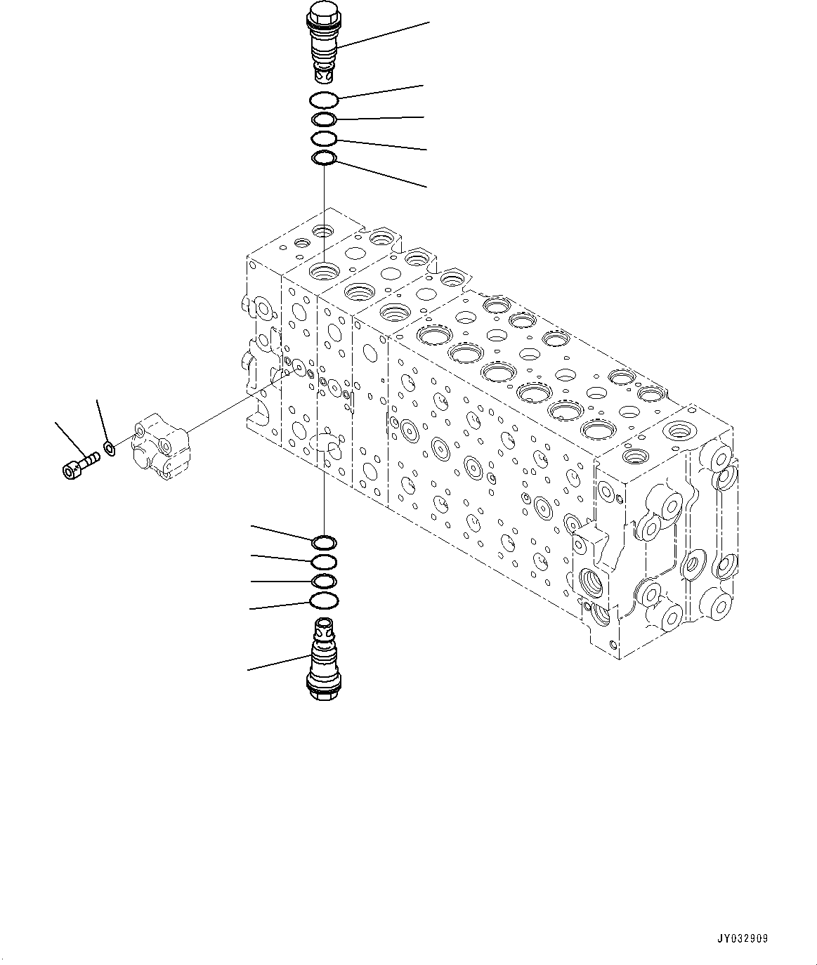 Komatsu parts book diagram for HB365LC-3E0 S/N K75001-UP: CONTROL VALVE, 9-SPOOL, 2-ADDITIONAL ACTUATOR PIPING, ACCUMULATOR, INNER PARTS (23/24)