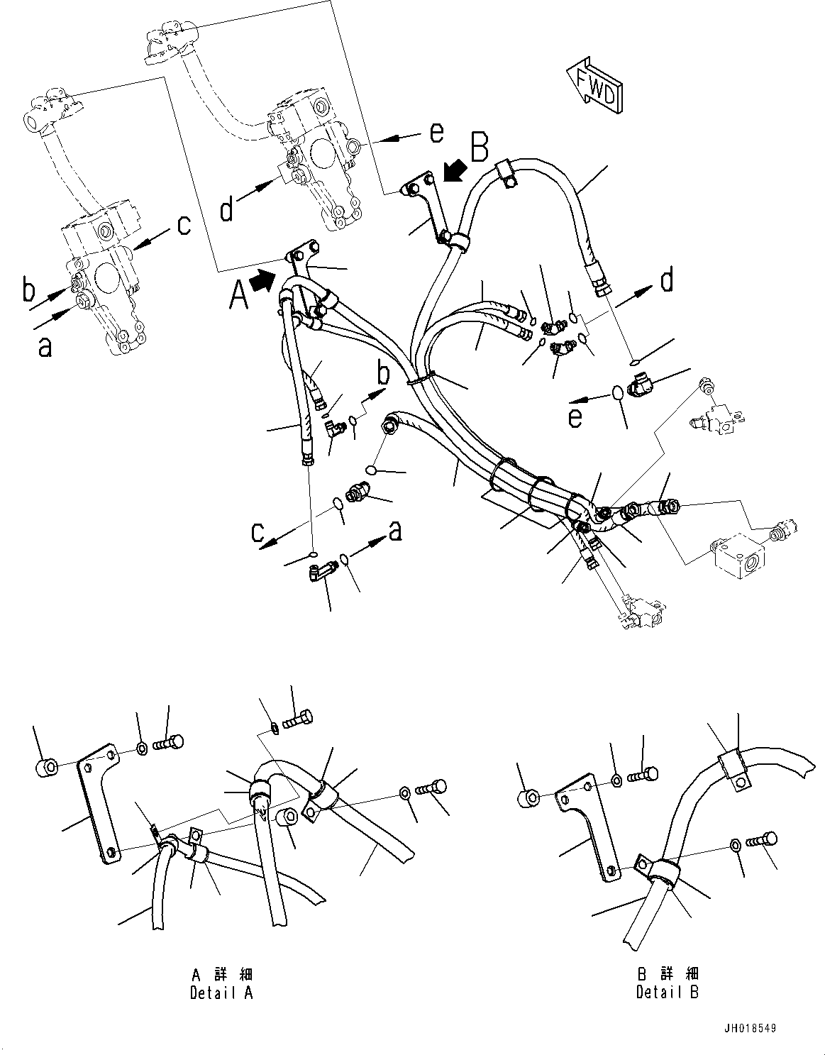 Komatsu parts book diagram for HB365LC-3E0 S/N K75001-UP: ANTI-DROP VALVE PIPING, BOOM ANTI-DROP VALVE PIPING