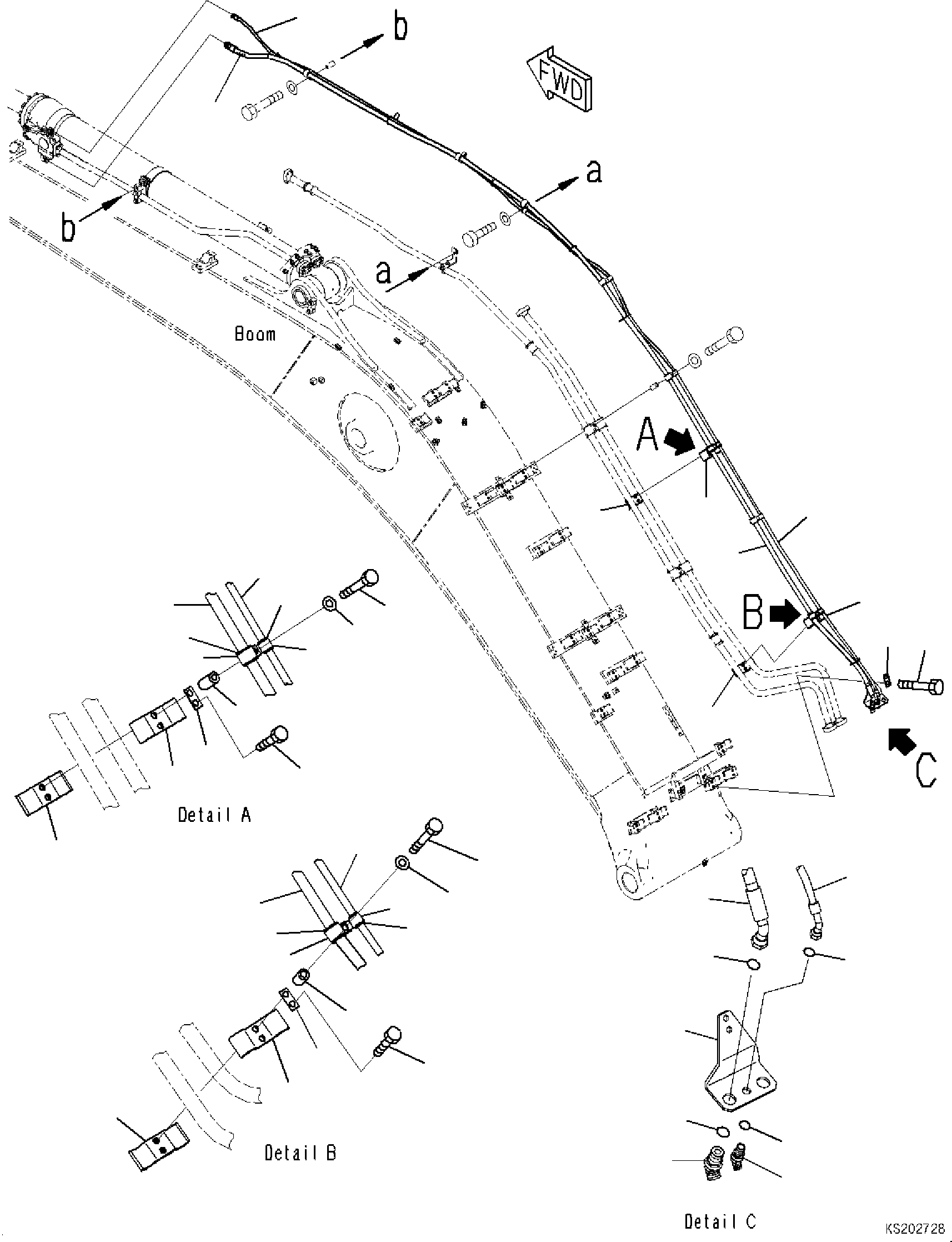 Komatsu parts book diagram for HB365LC-3E0 S/N K75001-UP: ANTI-DROP VALVE PIPING, ARM ANTI-DROP VALVE PIPING (1/2) (FHQC)