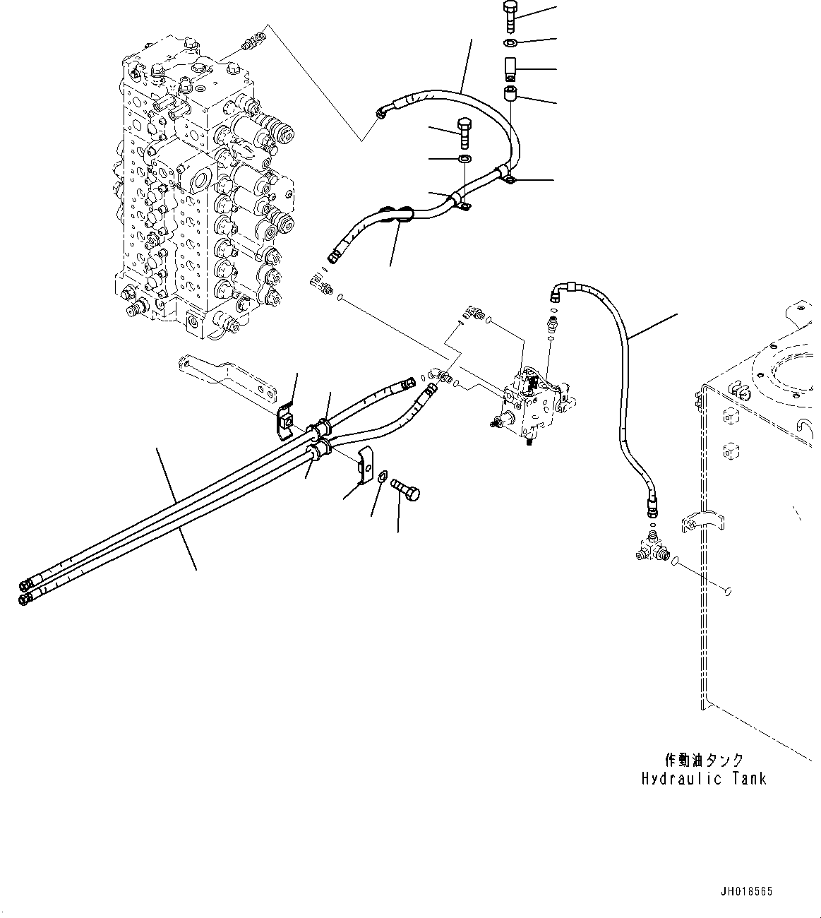Komatsu parts book diagram for HB365LC-3E0 S/N K75001-UP: ADDITIONAL ACTUATOR PIPING, 1-ADDITIONAL ACTUATOR PIPING, ACCUMULATOR, QUICK COUPLING, PIPING (1/2)