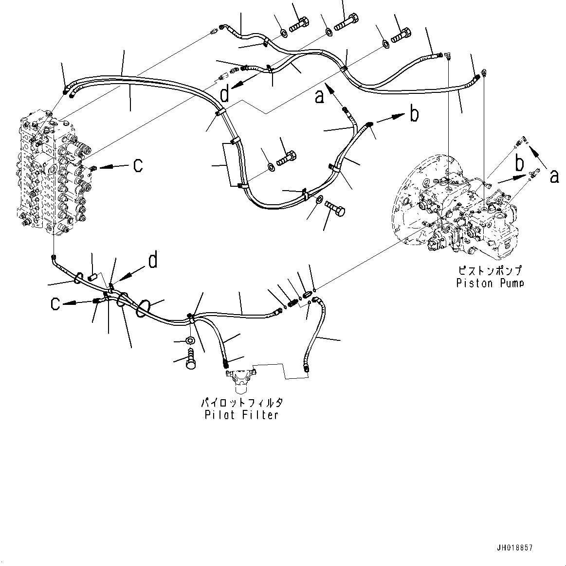 Komatsu parts book diagram for HB365LC-3E0 S/N K75001-UP: LS PIPING, 1-ADDITIONAL ACTUATOR PIPING, ACCUMULATOR