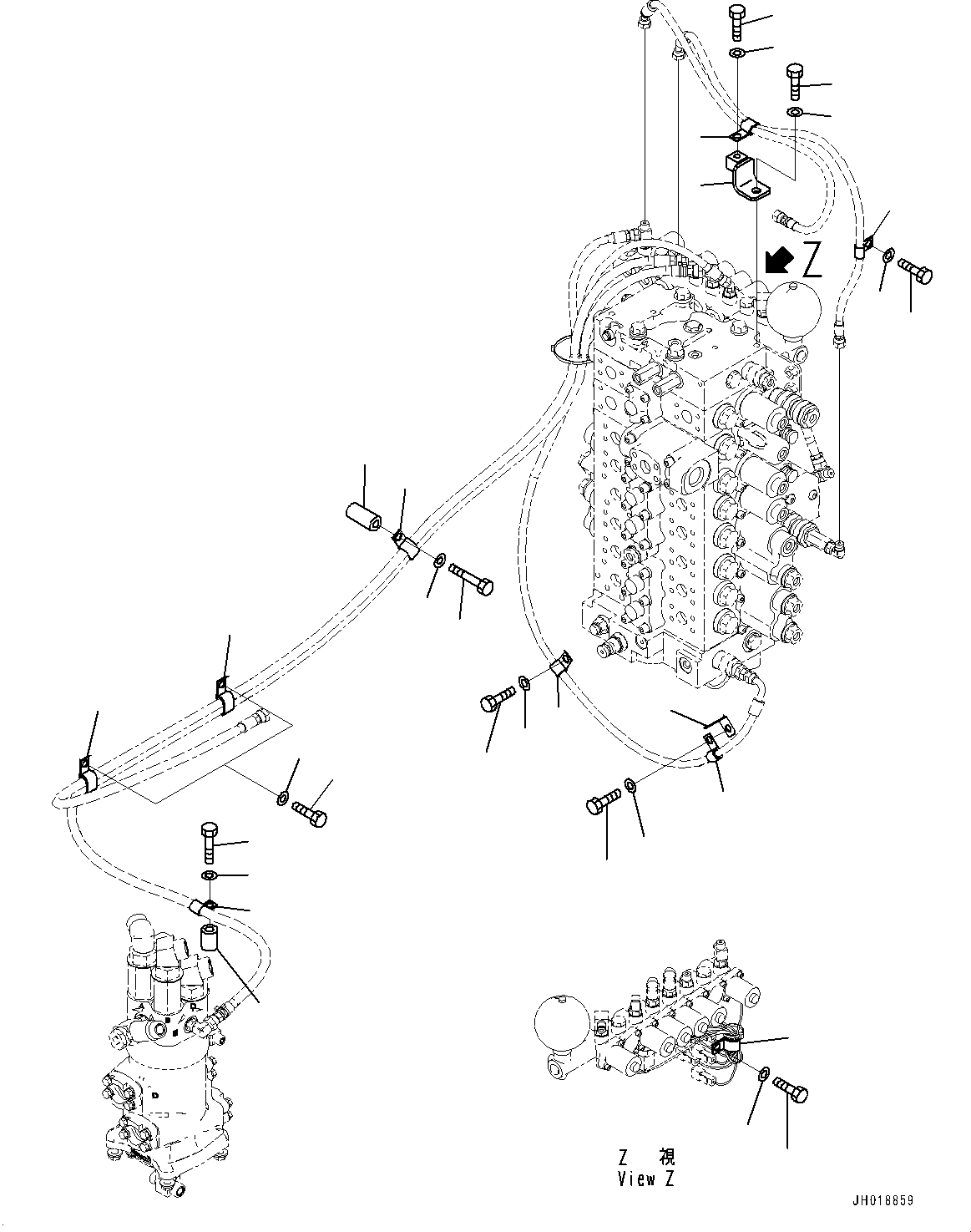 Komatsu parts book diagram for HB365LC-3E0 S/N K75001-UP: SOLENOID VALVE, 1-SERVICE VALVE, PIPING MOUNTING
