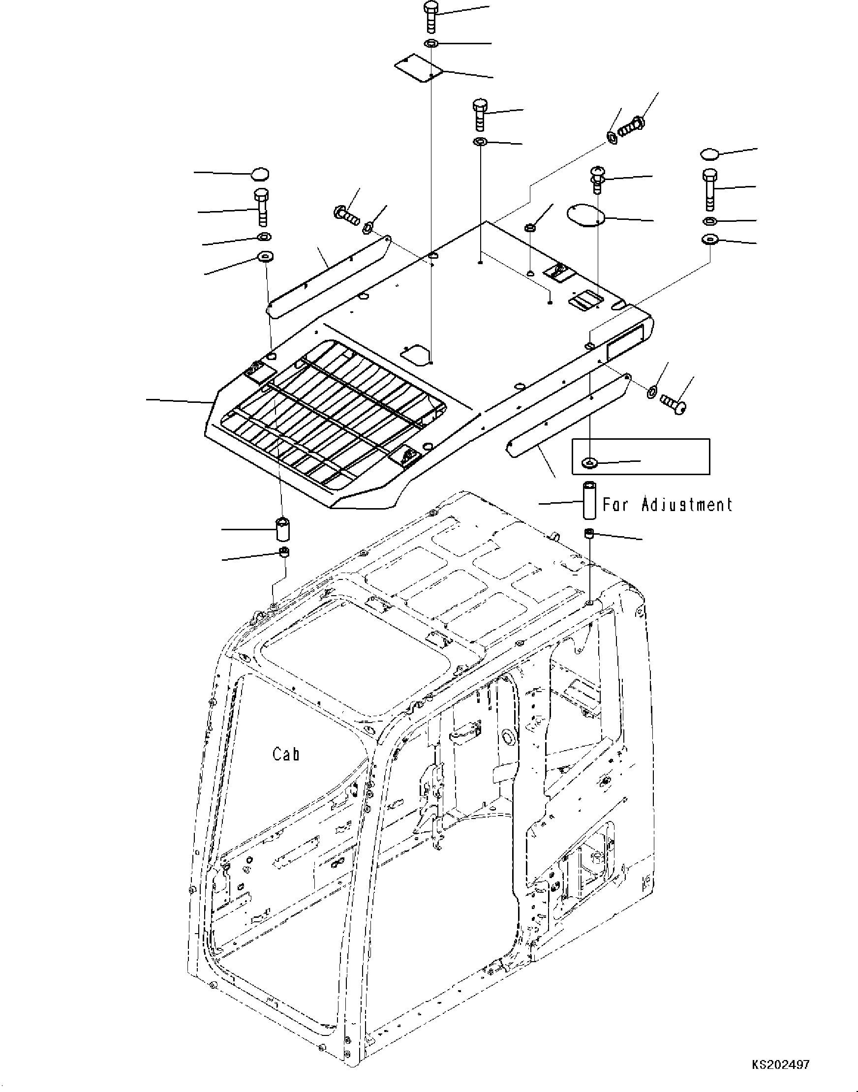 Komatsu parts book diagram for HB365LC-3E0 S/N K75001-UP: TOP GUARD, LV2