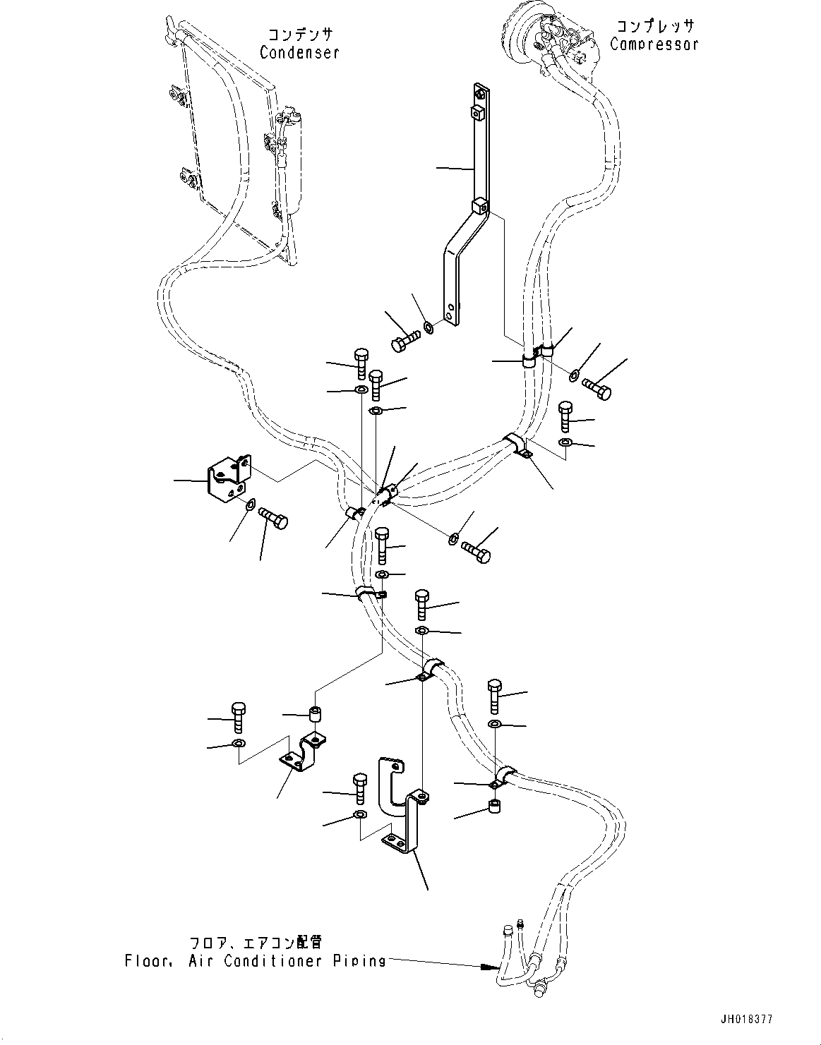 Komatsu parts book diagram for HB365LC-3E0 S/N K75001-UP: AIR CONDITIONER, PIPING MOUNTING
