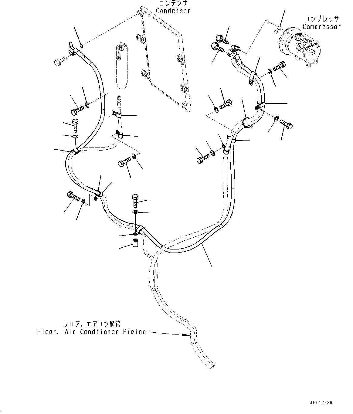 Komatsu parts book diagram for HB365LC-3E0 S/N K75001-UP: AIR CONDITIONER, PIPING