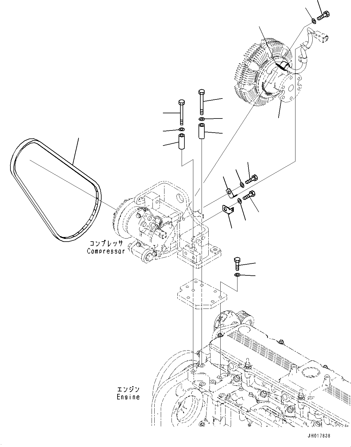 Komatsu parts book diagram for HB365LC-3E0 S/N K75001-UP: AIR CONDITIONER, V-BELT