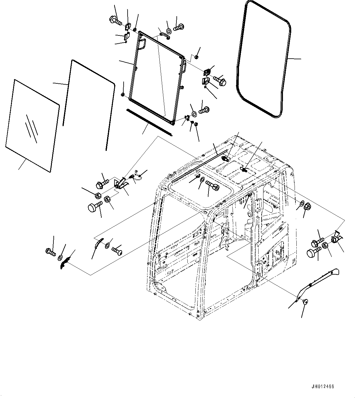 Komatsu parts book diagram for HB365LC-3E0 S/N K75001-UP: CAB, 1-SERVICE VALVE, FRONT WINDOW