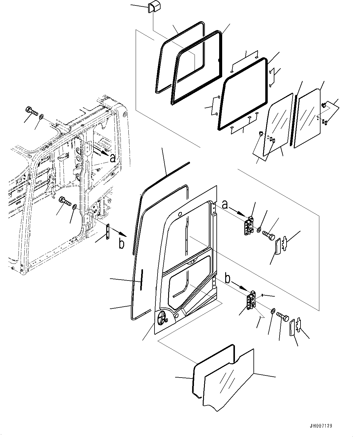 Komatsu parts book diagram for HB365LC-3E0 S/N K75001-UP: CAB, ADDITIONAL ACTUATOR PIPING, ACCUMULATOR, DOOR