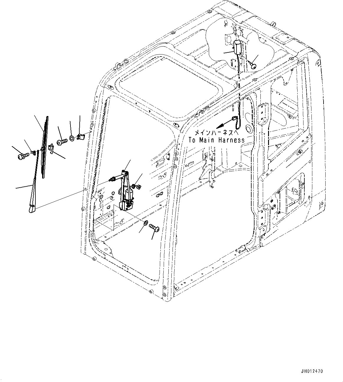 Komatsu parts book diagram for HB365LC-3E0 S/N K75001-UP: CAB, 1-SERVICE VALVE, WIPER AND ROOM LAMP