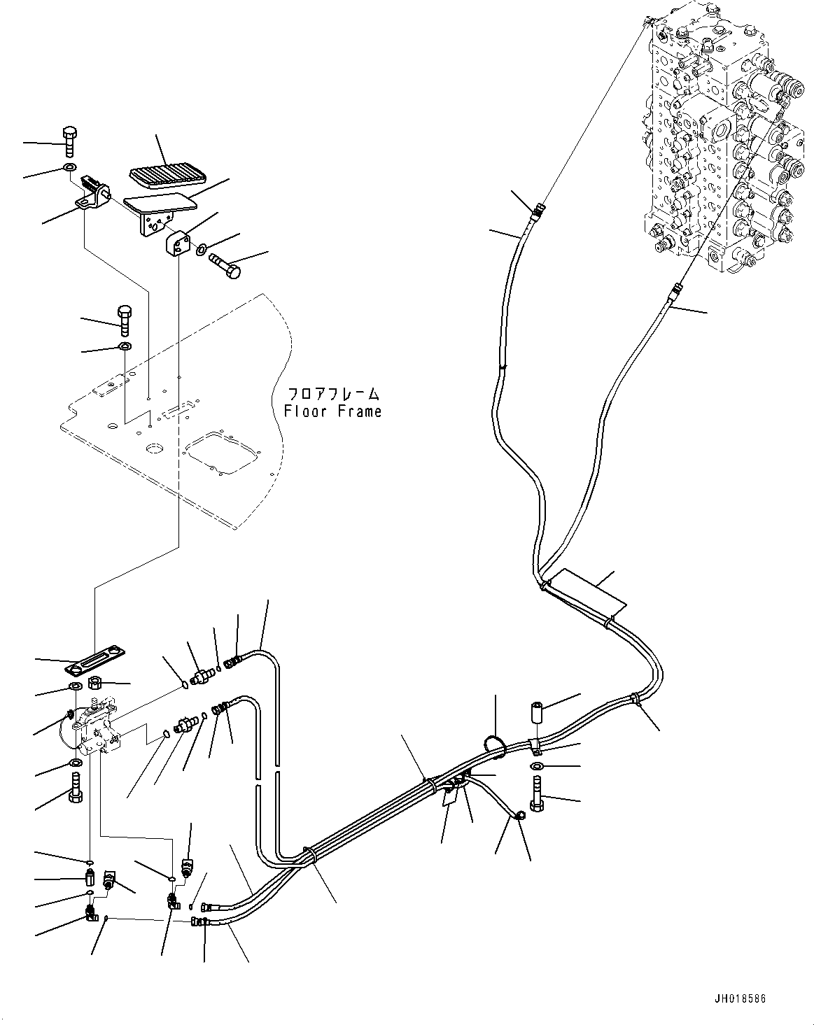 Komatsu parts book diagram for HB365LC-3E0 S/N K75001-UP: CAB, ADDITIONAL ACTUATOR PIPING, ACCUMULATOR, FLOOR, 1ST ATTACHMENT CONTROL