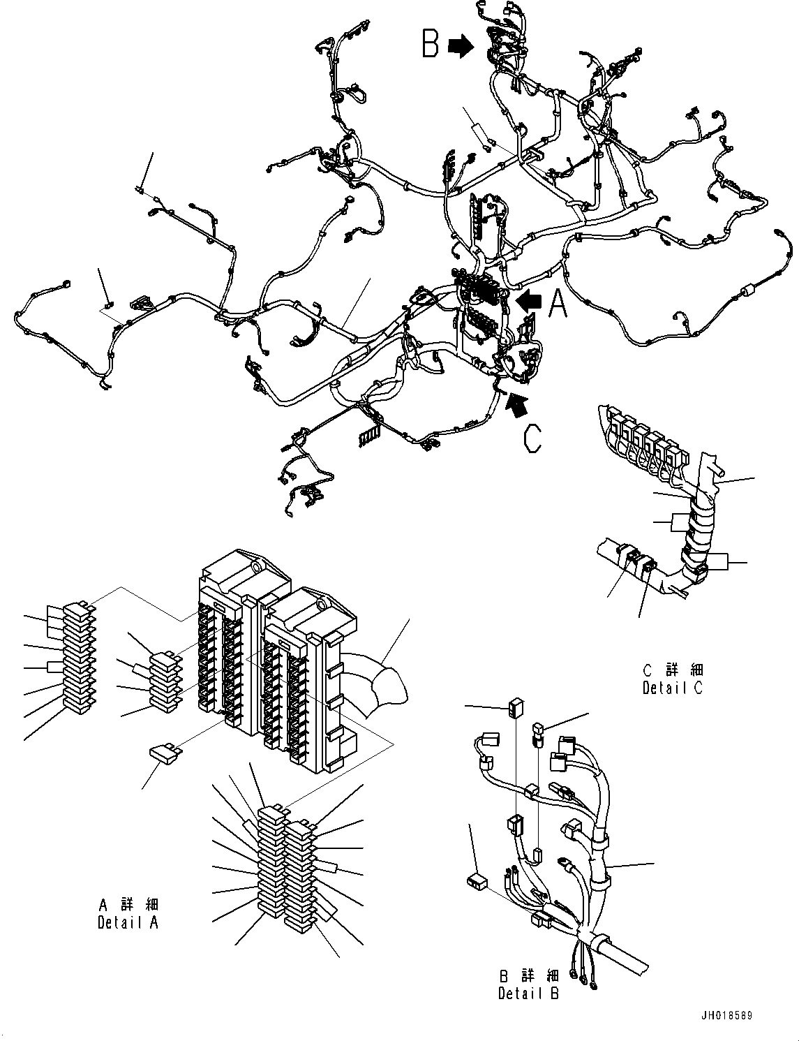 Komatsu parts book diagram for HB365LC-3E0 S/N K75001-UP: CAB, 1-SERVICE VALVE, FLOOR WIRING HARNESS
