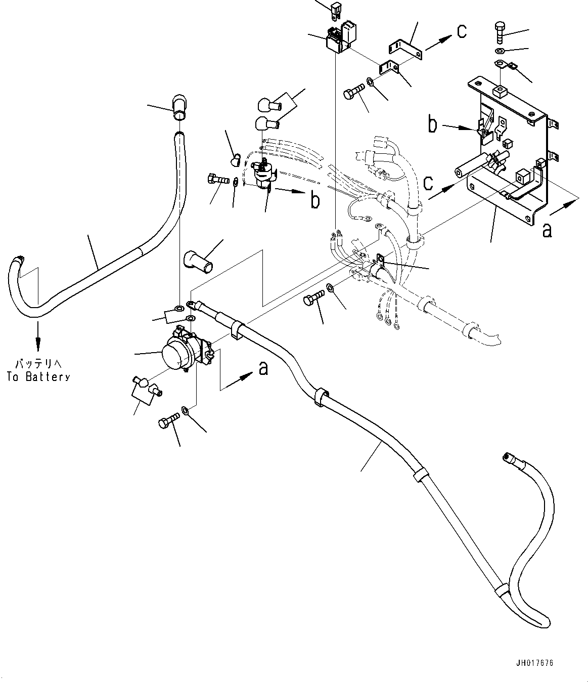 Komatsu parts book diagram for HB365LC-3E0 S/N K75001-UP: CAB, 1-SERVICE VALVE, FLOOR, BATTERY CABLE