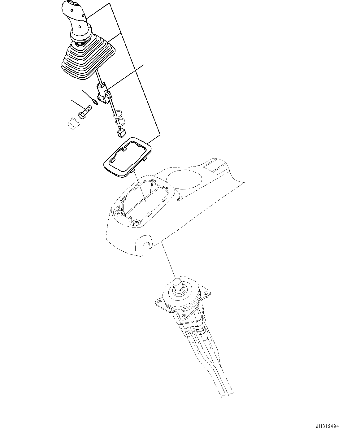 Komatsu parts book diagram for HB365LC-3E0 S/N K75001-UP: CAB, 1-SERVICE VALVE, FLOOR, WORK EQUIPMENT CONTROL LEVER, L.H. (1/2)