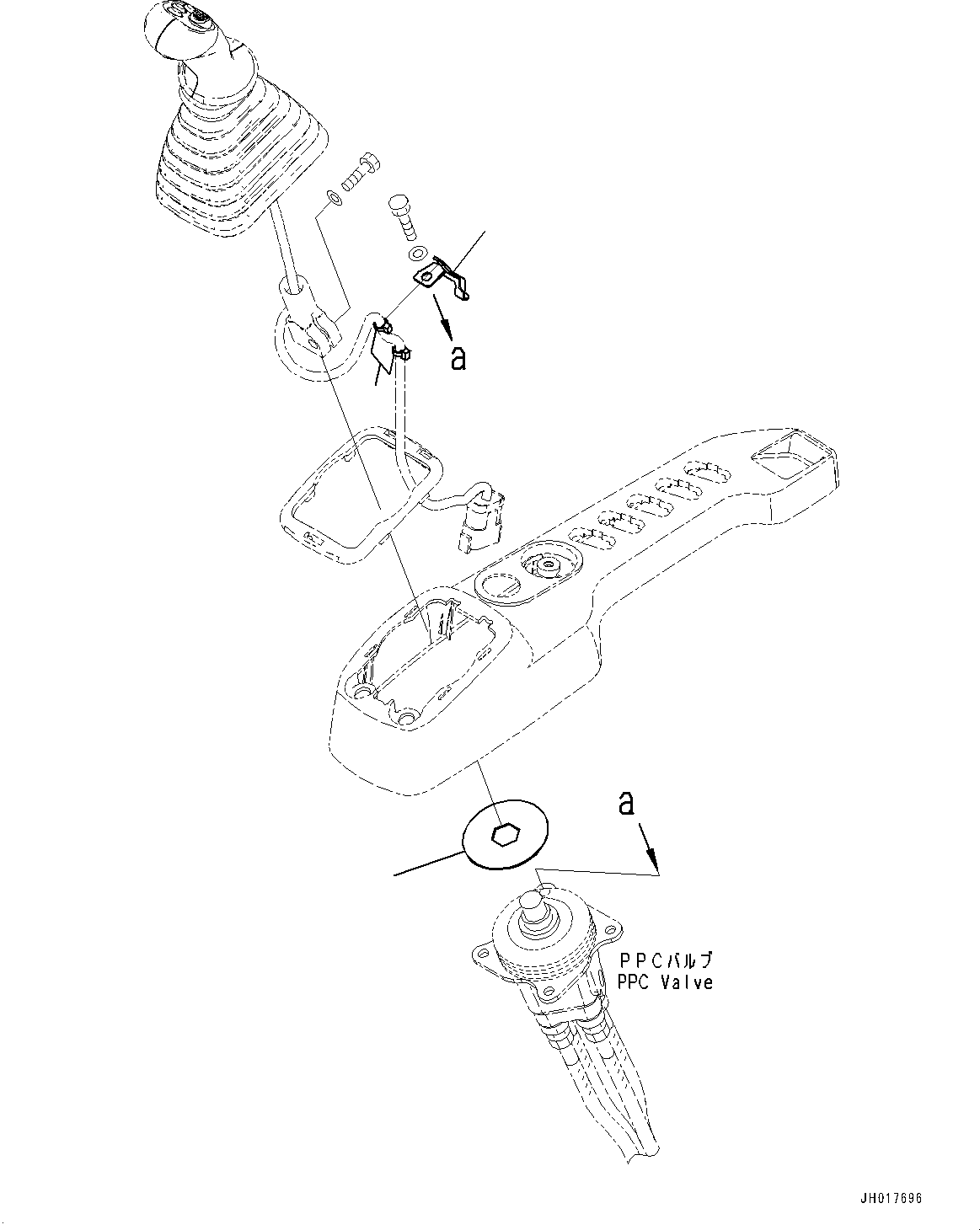 Komatsu parts book diagram for HB365LC-3E0 S/N K75001-UP: CAB, 1-SERVICE VALVE, FLOOR, WORK EQUIPMENT CONTROL LEVER, R.H. (2/2)