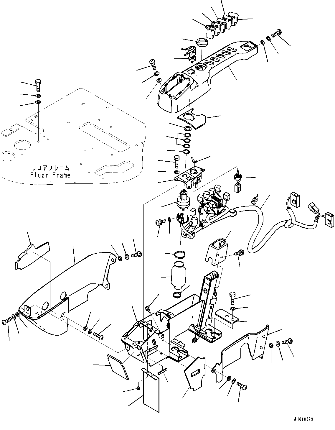 Komatsu parts book diagram for HB365LC-3E0 S/N K75001-UP: CAB, ADDITIONAL ACTUATOR PIPING, ACCUMULATOR, FLOOR, CONSOLE, R.H.