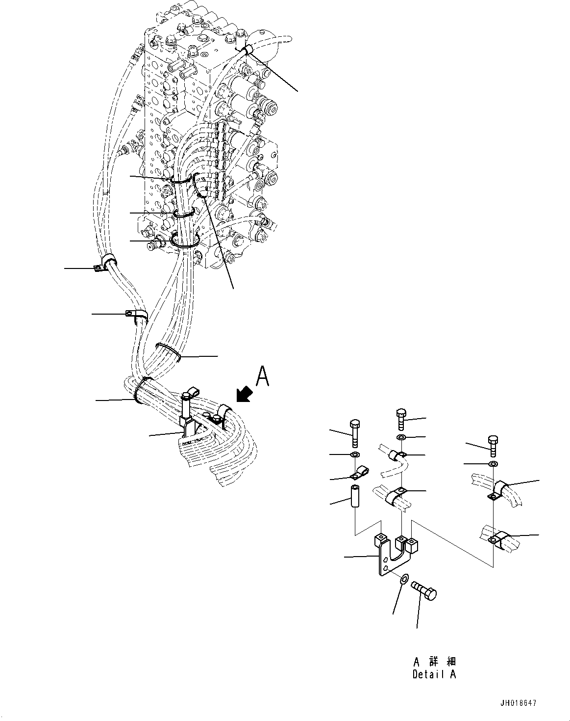 Komatsu parts book diagram for HB365LC-3E0 S/N K75001-UP: PROPORTIONAL PRESSURE CONTROL (PPC) PIPING CLAMP, 2-ADDITIONAL ACTUATOR PIPING, ACCUMULATOR