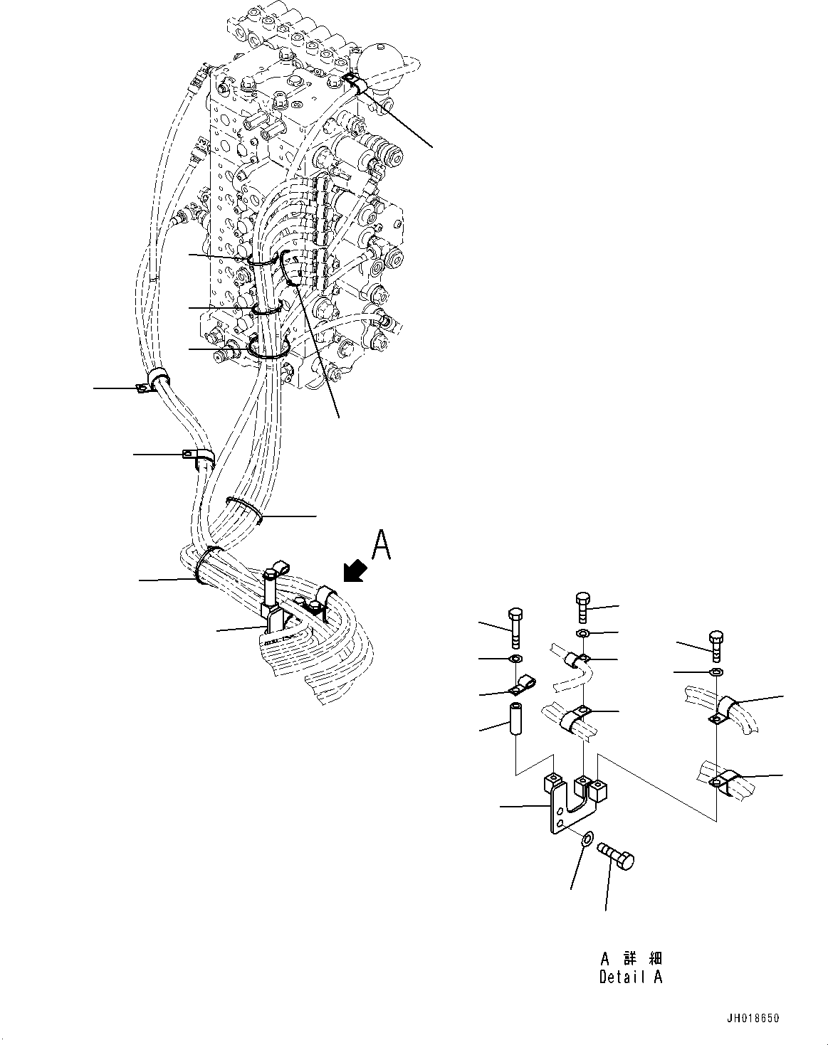 Komatsu parts book diagram for HB365LC-3E0 S/N K75001-UP: PROPORTIONAL PRESSURE CONTROL (PPC) PIPING CLAMP, 1-ADDITIONAL ACTUATOR PIPING, ACCUMULATOR