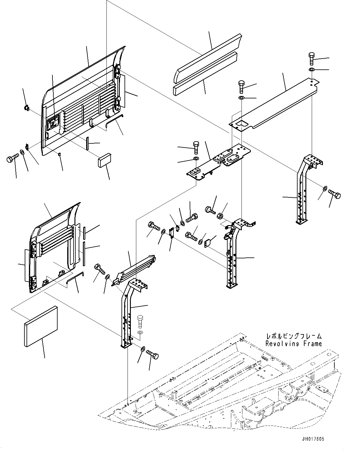 Komatsu parts book diagram for HB365LC-3E0 S/N K75001-UP: SIDE COVER R.H., (1/2)