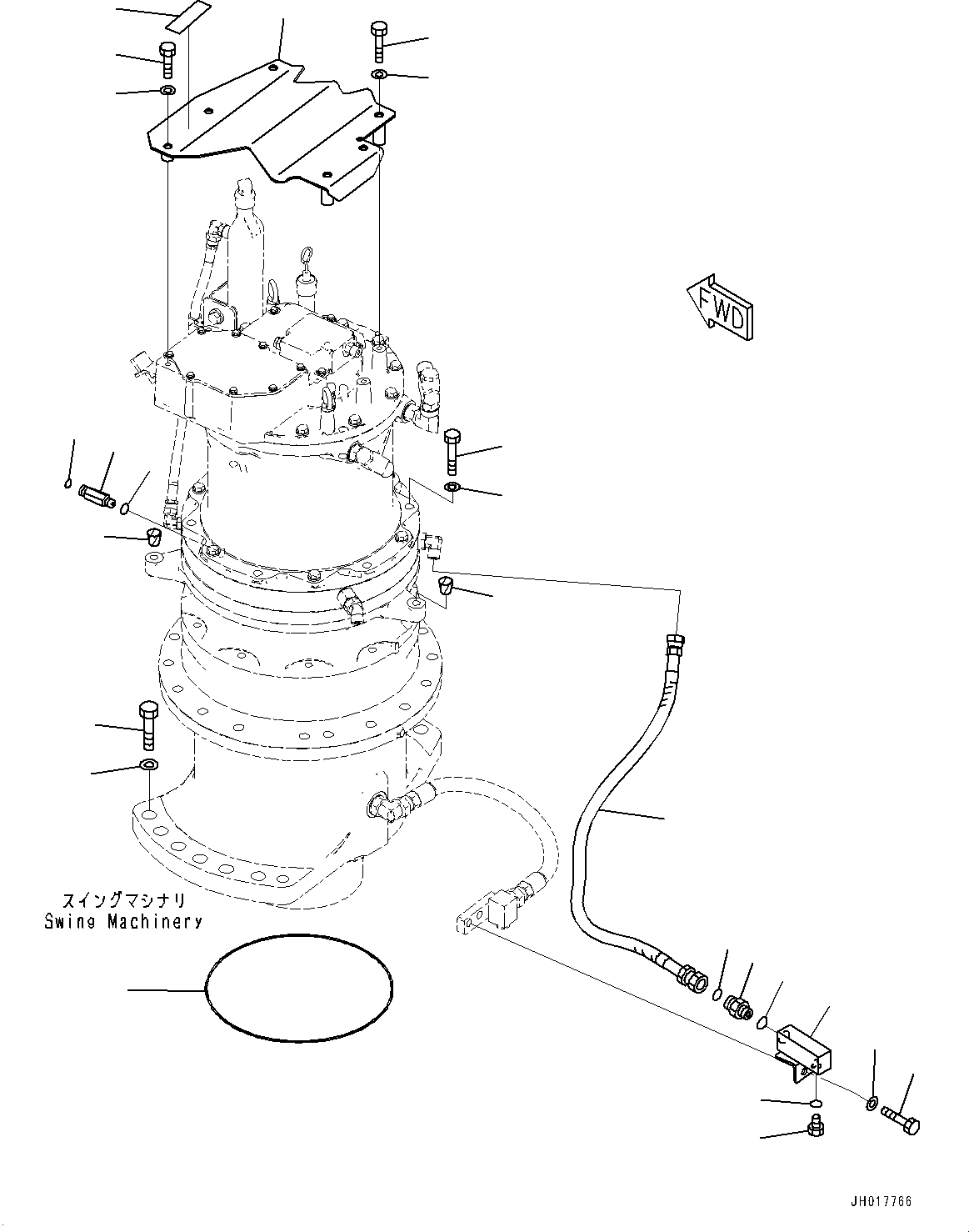 Komatsu parts book diagram for HB365LC-3E0 S/N K75001-UP: SWING MACHINERY AND MOTOR, MOTOR DRAIN