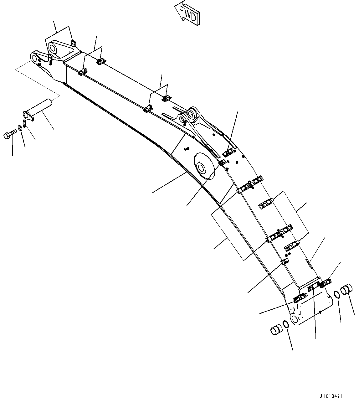 Komatsu parts book diagram for HB365LC-3E0 S/N K75001-UP: BOOM, 6500MM, QUICK COUPLING, BOOM AND TOP PIN