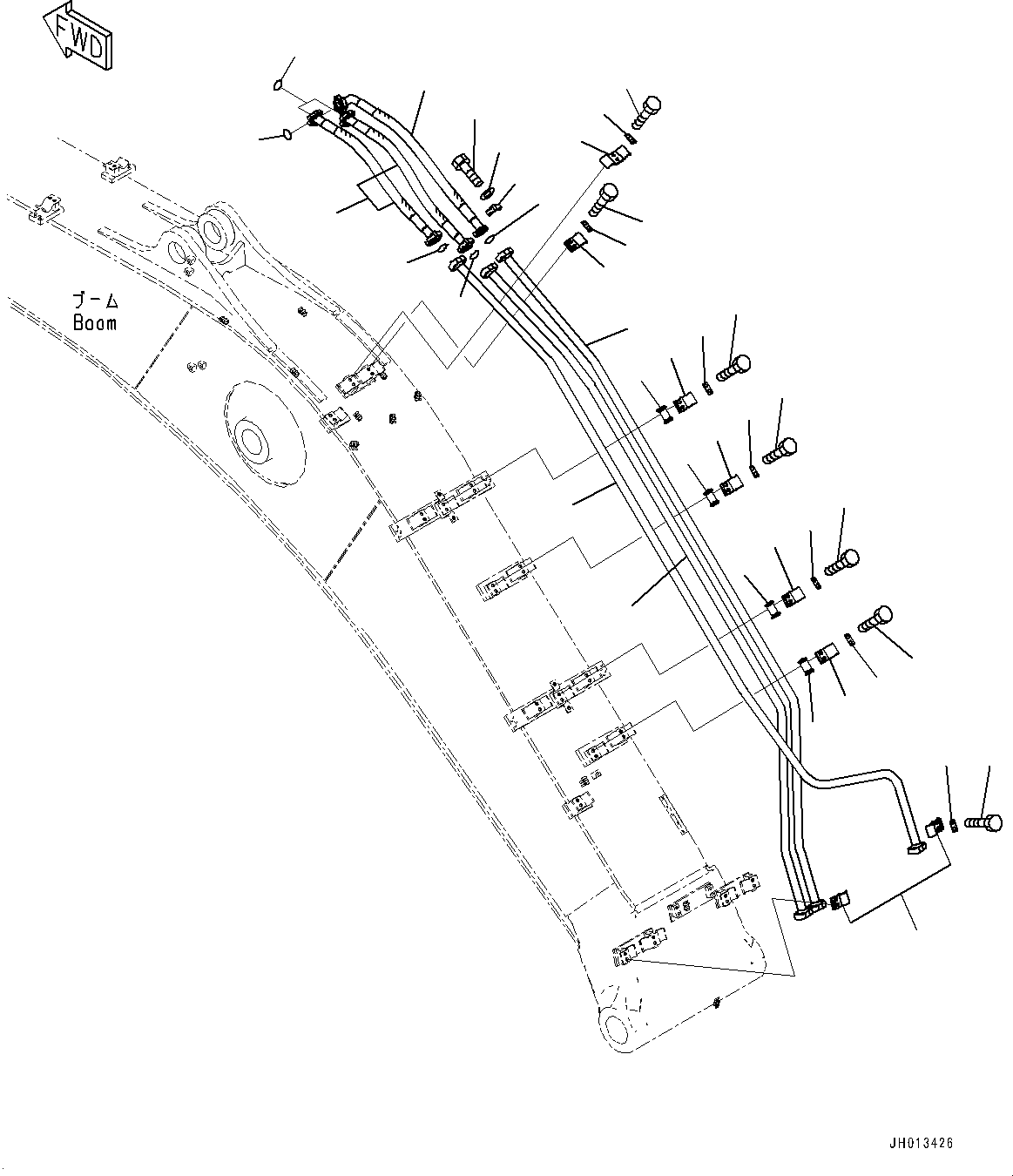 Komatsu parts book diagram for HB365LC-3E0 S/N K75001-UP: BOOM, 6500MM, 2-ATTACHMENT, QUICK COUPLING, ARM CYLINDER PIPING