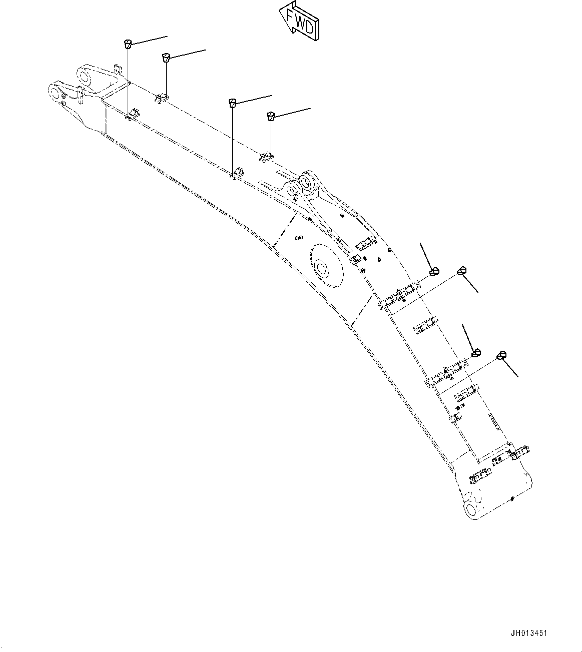 Komatsu parts book diagram for HB365LC-3E0 S/N K75001-UP: BOOM, 6500MM, 1-ATTACHMENT, QUICK COUPLING, PLUG