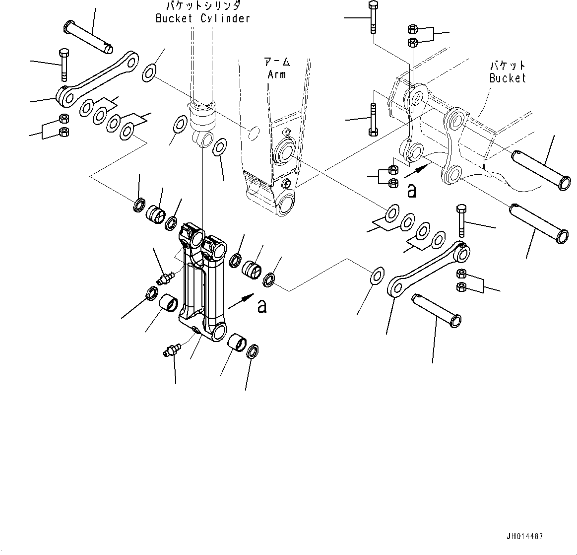 Komatsu parts book diagram for HB365LC-3E0 S/N K75001-UP: ARM, 2200MM, BUCKET LINK