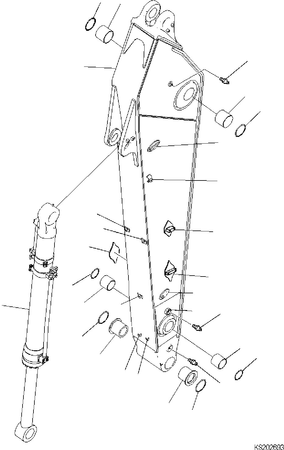 Komatsu parts book diagram for HB365LC-3E0 S/N K75001-UP: ARM, 3200MM, QUICK COUPLING, ARM AND BUSHING (FHQC)